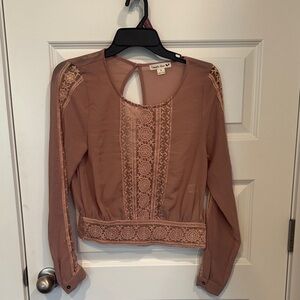 ✅Double Zero Mauve Lace-Trim Long Sleeve Blouse